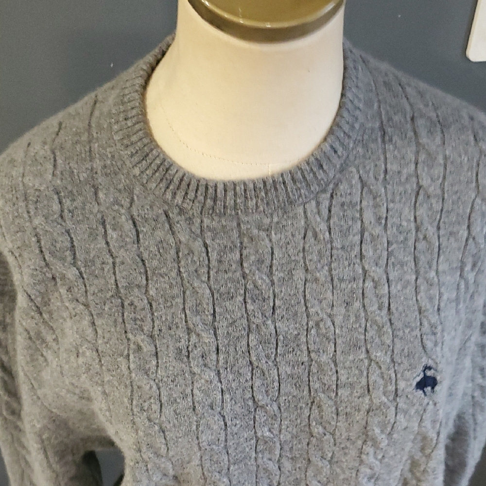 Brooks Brothers Lambwool Gray Cable Knit Crewneck Sweater - Picture 3 of 13